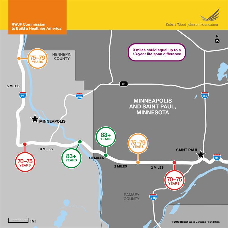 Life expectancy map, Minneapolis & St. Paul